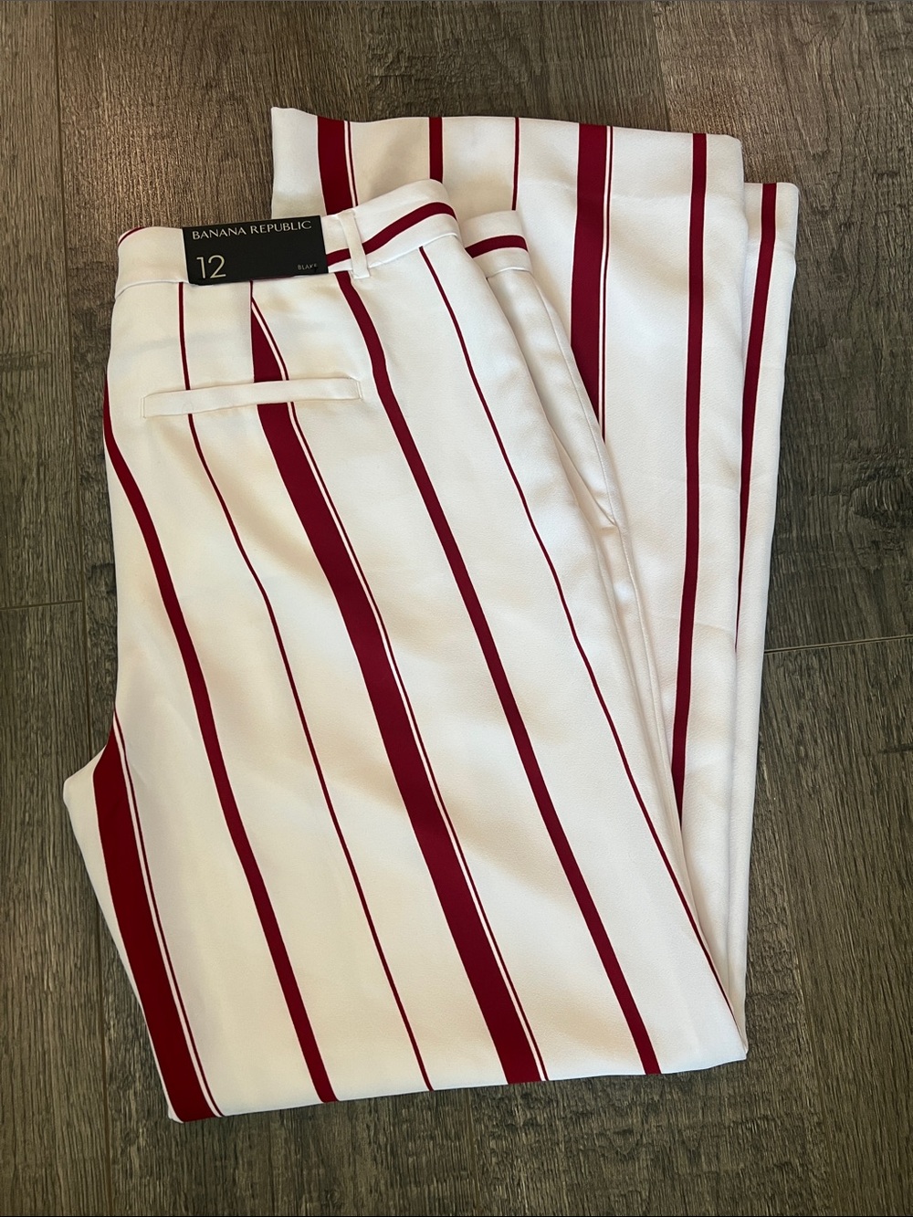 Banana Republic white trousers with red stripes